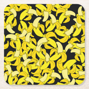 Porta-copo De Papel Quadrado Bananas Amarelas Vintage: Fundo Negro