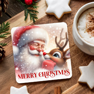 Porta-copo De Papel Quadrado Bancadas de Natal Estilo Infantil Santa Rudolph Fo