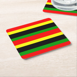 Porta-copo De Papel Quadrado Bandas vermelhas, amarelas, pretas e verdes