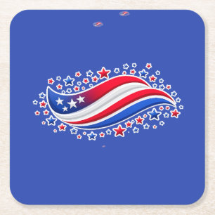 Porta-copo De Papel Quadrado Bandeira Americana Ondulada Patriótica com Estrela