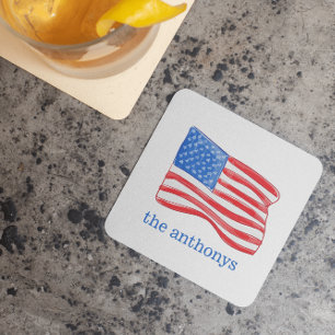 Porta-copo De Papel Quadrado Bandeira Americana Patriótica Personalizada