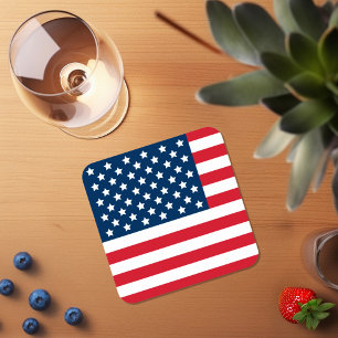 Porta-copo De Papel Quadrado Bandeira Americana Vermelha Branca e Azul Patrióti