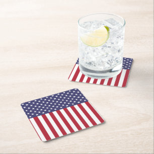 Porta-copo De Papel Quadrado Bandeira Azul Vermelho Patriótico, Estrelas E Band