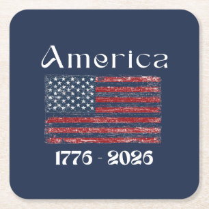 Porta-copo De Papel Quadrado Bandeira da América de 1776 a 2026 Aniversário de