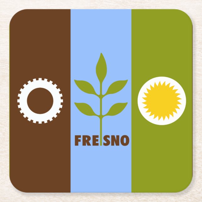 Porta-copo De Papel Quadrado Bandeira da cidade de Fresno, Califórnia (Frente)