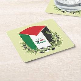 Porta-copo De Papel Quadrado Bandeira da Palestina e Ramos Olivais