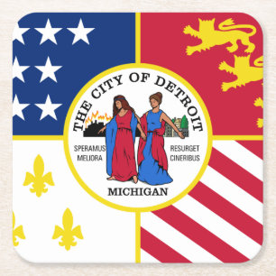 Porta-copo De Papel Quadrado Bandeira de Detroit, Porta copos de Papel Quadrado