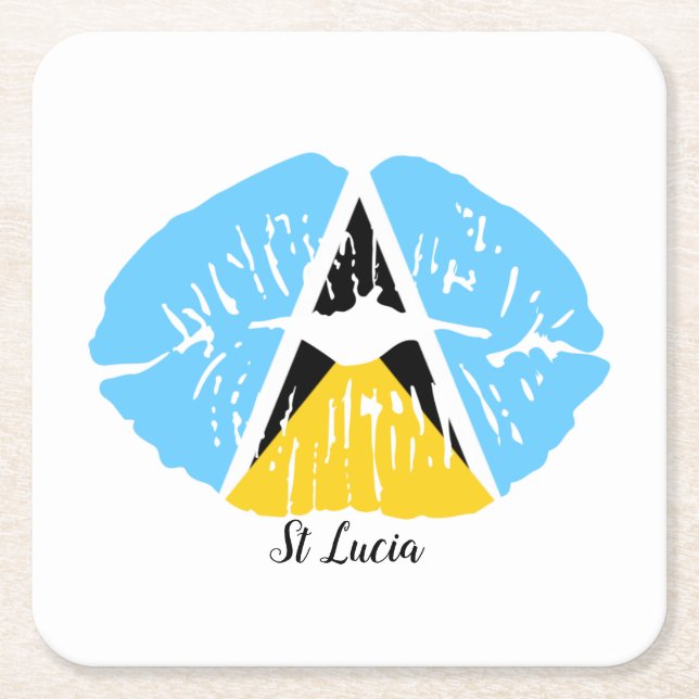 Porta-copo De Papel Quadrado Bandeira de Santa Lúcia nos lábios  (Frente)