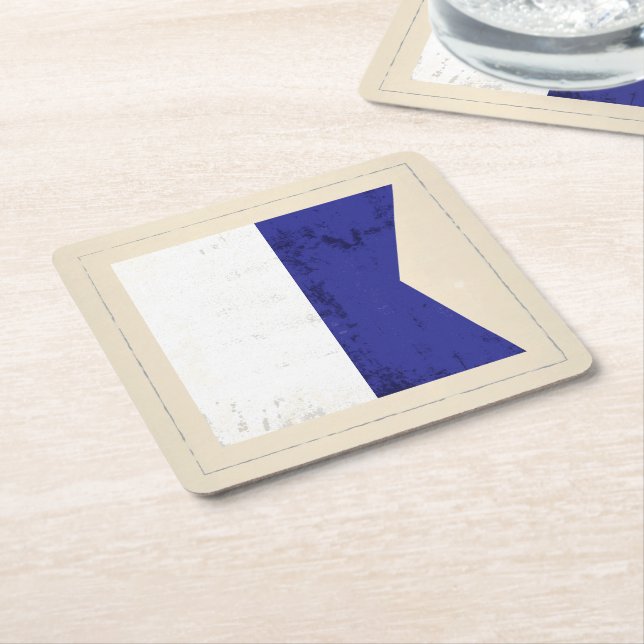 Porta-copo De Papel Quadrado Bandeira de sinal náutica da letra "A" (Inclinado)