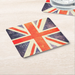 Porta-copo De Papel Quadrado Bandeira de Union Jack do vintage