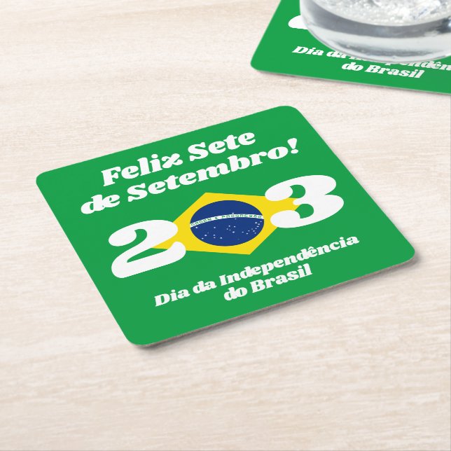 Porta-copo De Papel Quadrado Bandeira do Dia da Independência do Brasil (Inclinado)