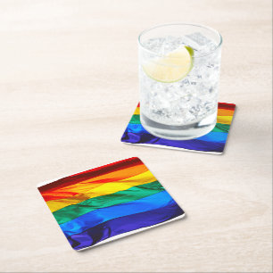 Porta-copo De Papel Quadrado Bandeira do orgulho gay SlipperyJoe's ondulando ve