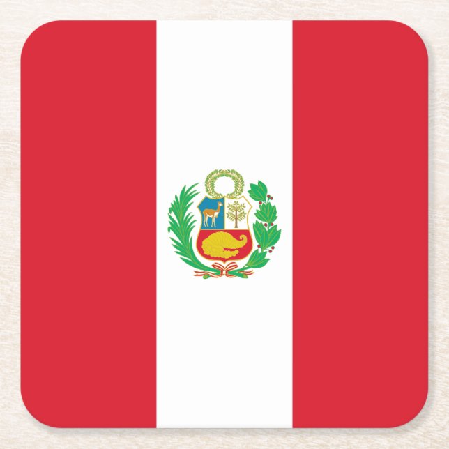 Porta-copo De Papel Quadrado Bandeira do Peru (Frente)