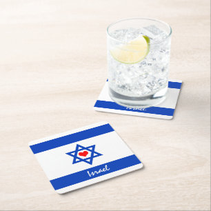Porta-copo De Papel Quadrado Bandeira e Coração israelense - viagem israelenses