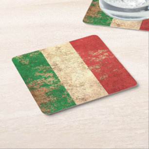 Porta-copo De Papel Quadrado Bandeira envelhecida áspera do italiano do vintage