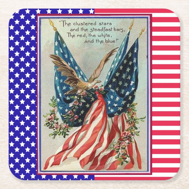 Porta-copo De Papel Quadrado Bandeira Patriótica da Águia bonito 4 de julho (Frente)