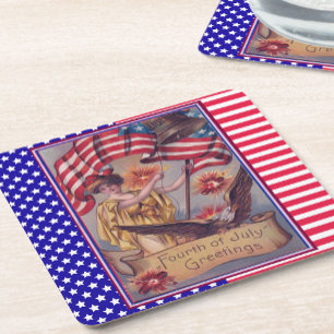 Porta-copo De Papel Quadrado Bandeira Patriótica Lady Liberty 4 de julho