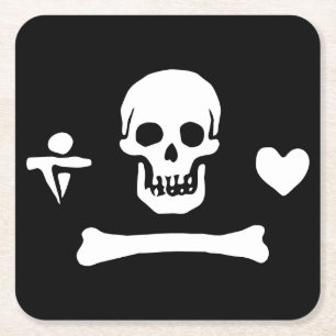 Porta-copo De Papel Quadrado Bandeira Pirata Stede Bonnet Jolly Roger