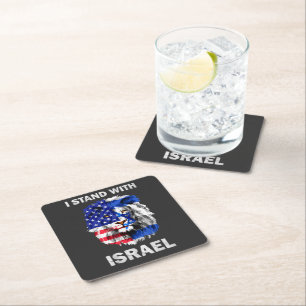 Porta-copo De Papel Quadrado Bandeiras de Israel e EUA Leão _ Eu Estou com Isra