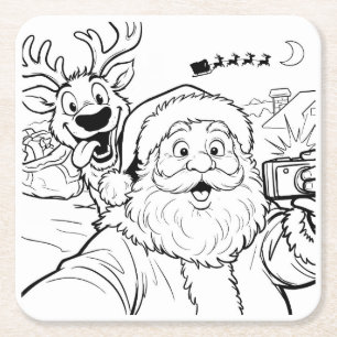 Porta-copo De Papel Quadrado Bandeja de Selfie de Papai Noel e Rena