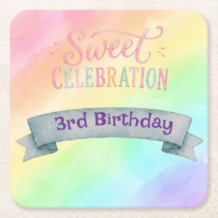 Porta-copo De Papel Quadrado Bandejas de Aniversário Candyland Arco-íris