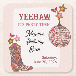 Porta-copo De Papel Quadrado Bandejas de aniversário Pink Disco Cowgirl