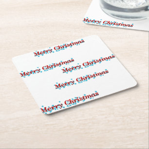 Porta-copo De Papel Quadrado Banner feliz de Natal com flocos de neve e tex ver