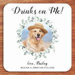 Porta-copo De Papel Quadrado Bar Aberto de Casamento de Cachorro Eucalyptus Fot<br><div class="desc">Bebidas Em Mim! Adicione o toque final ao seu casamento com estas bonitas portas copos de casamento de fotos personalizadas. Perfeito para o seu casamento após festa e recepção, e como favores de casamento para os seus hóspedes. Personalize essas portas copos de casamento de cachorro fotográfico com sua foto favorita...</div>