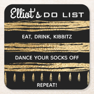 Porta-copo De Papel Quadrado BAR BM ou Bat Mitzvah DOURADO TALLIT