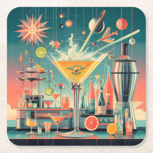 Porta-copo De Papel Quadrado Bar Citrus Martini futurística atômica do meio séc
