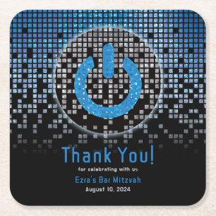Porta-copo De Papel Quadrado Bar de Jogador de Vídeo Negro Azul Mitzvah