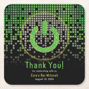 Porta-copo De Papel Quadrado Bar de Jogador de Vídeo Negro Verde Mitzvah
