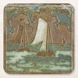 Porta-copo De Papel Quadrado Barcos à vela na arte venenosa costurada oceânica