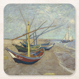 Porta-copo De Papel Quadrado Barcos de pesca na praia por Vincent Van Gogh