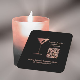 Porta-copo De Papel Quadrado Bartender de Evento com Brilho em Ouro Rosa e Pret
