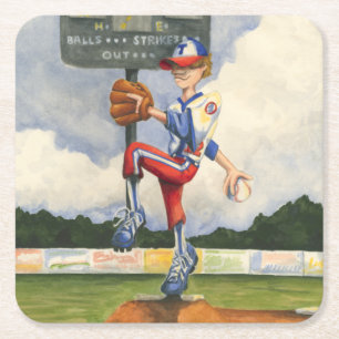 Porta-copo De Papel Quadrado Baseball Pitcher em Mound por Jay Throckmorton