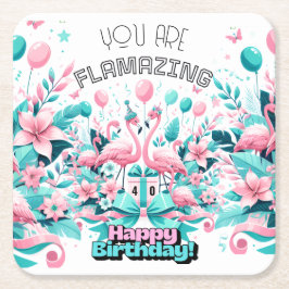 Porta-copo De Papel Quadrado Bases de Aniversário de Flamingo