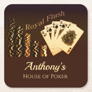 Porta-copo De Papel Quadrado Bases para Bebidas Temáticas de Poker Royal Flush