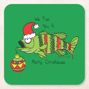 Porta-copo De Papel Quadrado Bass de Natal Engraçado Pesca Peixe Cartografia Bo