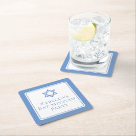Porta-copo De Papel Quadrado Bat Mitzvah Party Light Blue Star de David