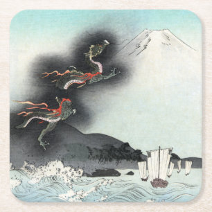 Porta-copo De Papel Quadrado Batalha Naval da Fúria do Dragão pelo Monte Fuji,
