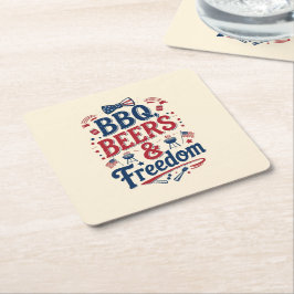 Porta-copo De Papel Quadrado BBQ, Beers & Freedom – Retro 4th of July Vibes
