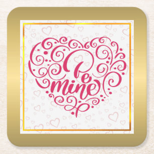 Porta-copo De Papel Quadrado Be Mine" Texto de Vintage: Feliz dia de os namorad