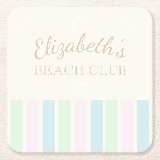 Porta-copo De Papel Quadrado Beach Club Birthday (Frente)