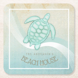 Porta-copo De Papel Quadrado Beach House NMaritime Turtle Aqua Blue ID623