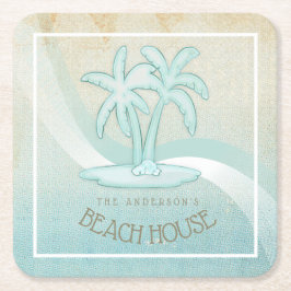 Porta-copo De Papel Quadrado Beach House Palm Trees Aqua ID623
