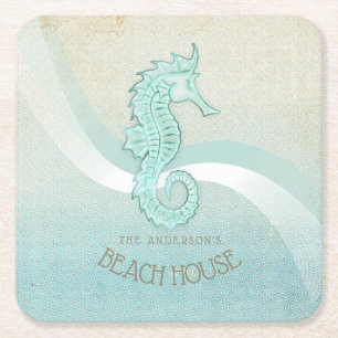 Porta-copo De Papel Quadrado Beach House Seacavalo Aqua Blue ID623