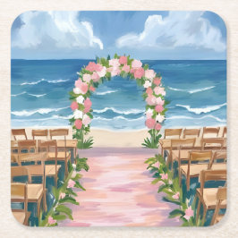 Porta-copo De Papel Quadrado Beach Wedding Aisle Floral Watercolor