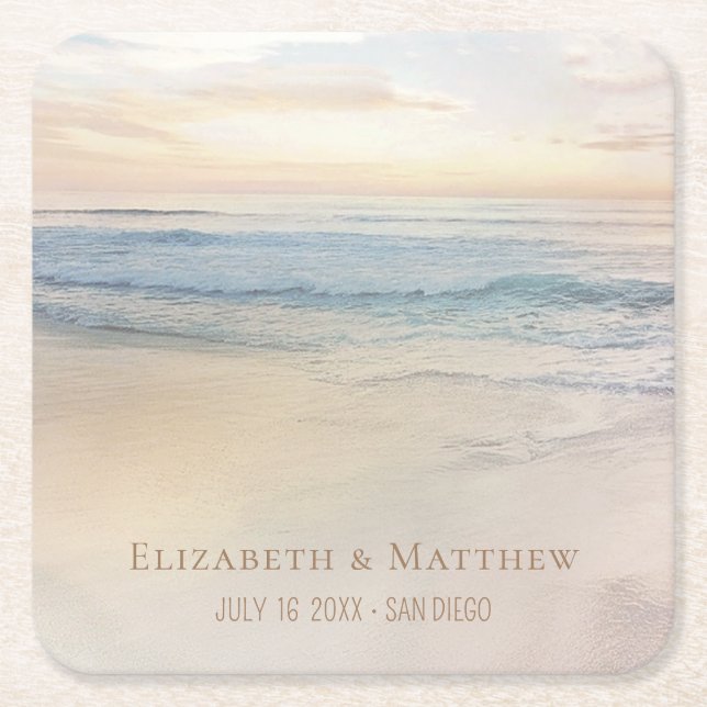 Porta-copo De Papel Quadrado Beach Wedding | Seaside Wedding (Frente)