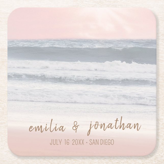 Porta-copo De Papel Quadrado Beach Wedding | Seaside Wedding (Frente)